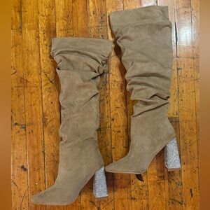 Suede Nude Rhinestone Boots
